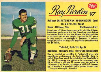 1963 Post Cereal CFL #97 Ray Purdin Front