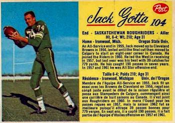 1963 Post Cereal CFL #104 Jack Gotta Front
