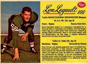 1963 Post Cereal CFL #105 Len Legault Front