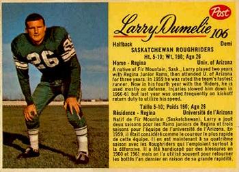 1963 Post Cereal CFL #106 Larry Dumelie Front
