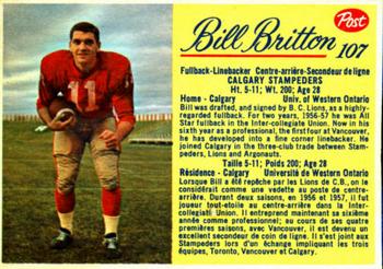 1963 Post Cereal CFL #107 Bill Britton Front