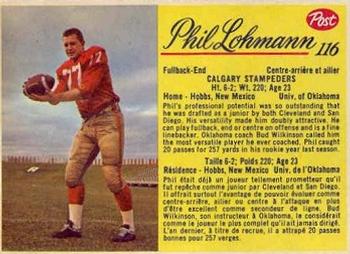 1963 Post Cereal CFL #116 Phil Lohmann Front