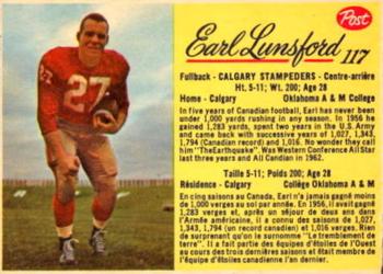 1963 Post Cereal CFL #117 Earl Lunsford Front