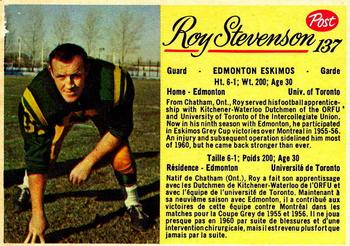 1963 Post Cereal CFL #137 Roy Stevenson Front