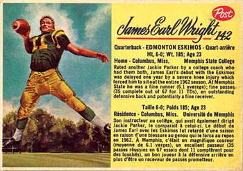 1963 Post Cereal CFL #142 James Earl Wright Front