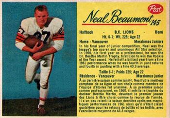 1963 Post Cereal CFL #145 Neal Beaumont Front
