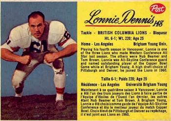 1963 Post Cereal CFL #148 Lonnie Dennis Front
