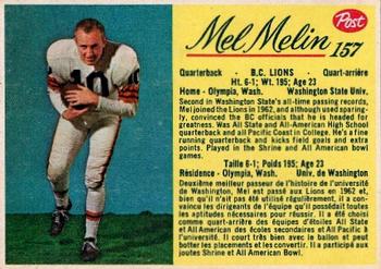 1963 Post Cereal CFL #157 Mel Melin Front
