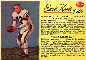 1963 Post Cereal CFL #160 Earl Keeley Front