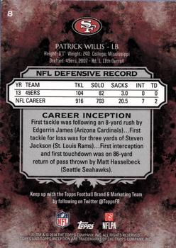 2014 Topps Inception #8 Patrick Willis Back