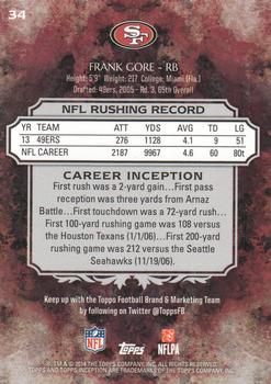 2014 Topps Inception #34 Frank Gore Back