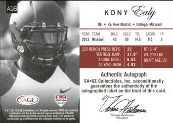 2014 SAGE Autographed #A16 Kony Ealy Back