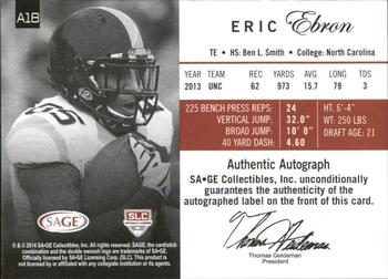 2014 SAGE Autographed #A18 Eric Ebron Back