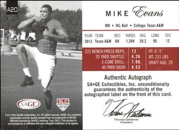 2014 SAGE Autographed #A20 Mike Evans Back