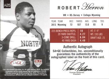 2014 SAGE Autographed #A25 Robert Herron Back