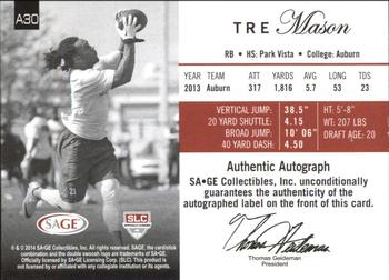 2014 SAGE Autographed #A30 Tre Mason Back