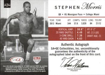 2014 SAGE Autographed #A34 Stephen Morris Back