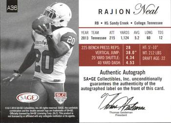 2014 SAGE Autographed #A36 Rajion Neal Back