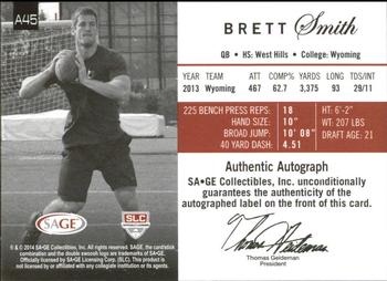 2014 SAGE Autographed #A45 Brett Smith Back
