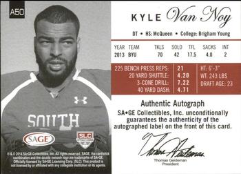 2014 SAGE Autographed #A50 Kyle Van Noy Back