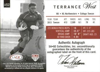 2014 SAGE Autographed #A52 Terrance West Back