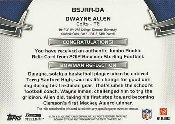 2012 Bowman Sterling - Rookie Relics #BSJRR-DA Dwayne Allen Back