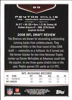 2009 Bowman Draft Picks #89 Peyton Hillis Back