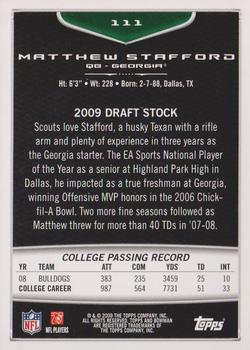 2009 Bowman Draft Picks #111 Matthew Stafford Back
