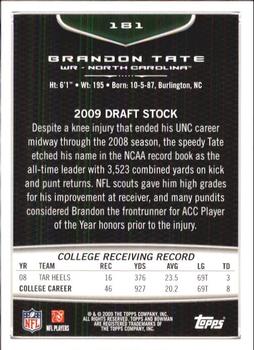2009 Bowman Draft Picks #181 Brandon Tate Back