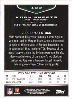 2009 Bowman Draft Picks #182 Kory Sheets Back