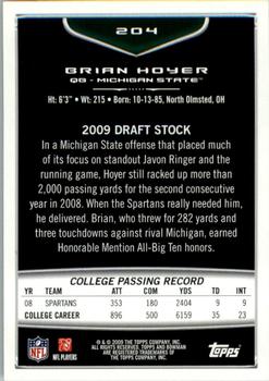 2009 Bowman Draft Picks #204 Brian Hoyer Back