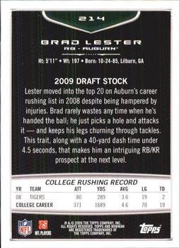 2009 Bowman Draft Picks #214 Brad Lester Back
