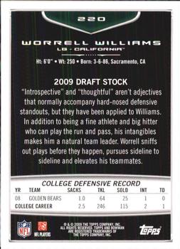 2009 Bowman Draft Picks #220 Worrell Williams Back