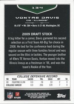 2009 Bowman Draft Picks #134 Vontae Davis Back