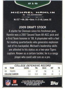 2009 Bowman Draft Picks #215 Michael Hamlin Back