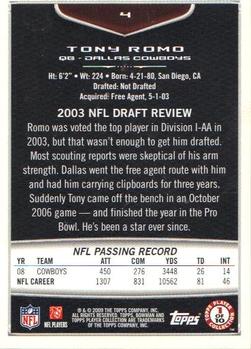 2009 Bowman Draft Picks #4 Tony Romo Back