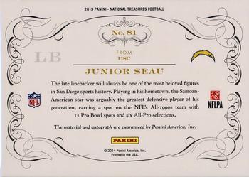 2013 Panini National Treasures - Century Signature Materials Silver #81 Junior Seau Back