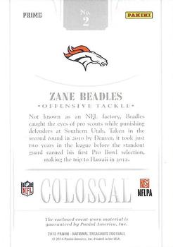 2013 Panini National Treasures - Colossal Pro Bowl Prime Patch Conference #2 Zane Beadles Back