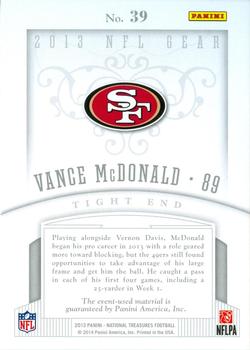 2013 Panini National Treasures - Rookie NFL Gear Trio Materials #39 Vance McDonald Back