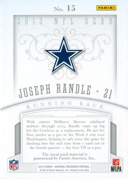 2013 Panini National Treasures - Rookie NFL Gear Quad Materials #15 Joseph Randle Back