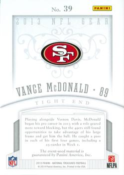 2013 Panini National Treasures - Rookie NFL Gear Quad Materials #39 Vance McDonald Back