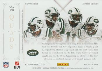 2013 Panini National Treasures - Team Quads #26 Geno Smith / Jeremy Kerley / Santonio Holmes / Stephen Hill Back