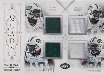 2013 Panini National Treasures - Team Quads #26 Geno Smith / Jeremy Kerley / Santonio Holmes / Stephen Hill Front