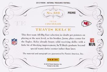 2013 Panini National Treasures - Rookie Material Signatures Brand Logo Red #334 Travis Kelce Back