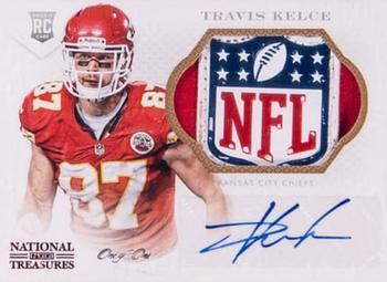 2013 Panini National Treasures - Rookie Material Signatures NFL Shield Red #334 Travis Kelce Front
