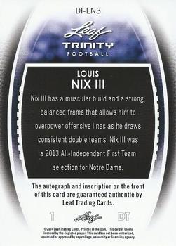 2014 Leaf Trinity - Inscriptions Bronze #DI-LN3 Louis Nix III Back
