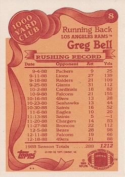 1989 Topps - 1000 Yard Club #8 Greg Bell Back