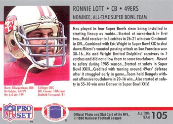 1990-91 Pro Set Super Bowl XXV Silver Anniversary Commemorative #105 Ronnie Lott Back