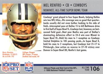 1990-91 Pro Set Super Bowl XXV Silver Anniversary Commemorative #106 Mel Renfro Back
