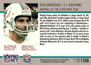 1990-91 Pro Set Super Bowl XXV Silver Anniversary Commemorative #108 Dick Anderson Back